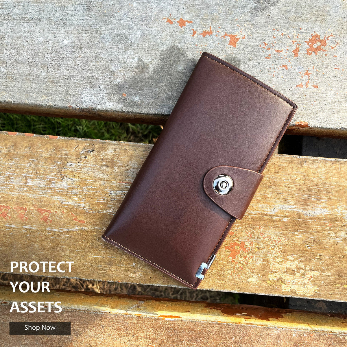 Tri-Fold Pure Leather Long Wallet.